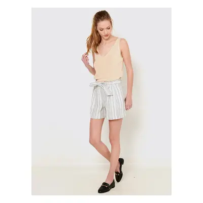 Grey-white linen striped shorts CAMAIEU