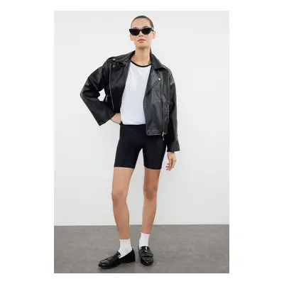 Trendyol Black Regular Fit Faux Leather Biker Jacket Coat