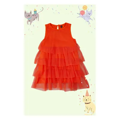 Trendyol Orange Girl's Ruffle Detailed Tulle Knitted Dress