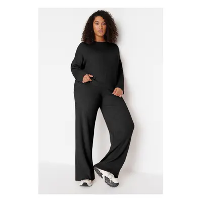 Trendyol Curve Black Ribbed Crew Neck Knitwear Sweater Trouser Set