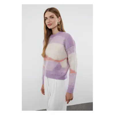 Trendyol Lilac Soft Texture Color Block Crew Neck Knitwear Sweater