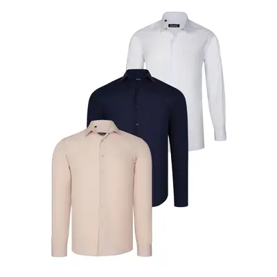 TRIPLE SET G726 DEWBERRY SHIRT-NAVY BLUE-WHITE-BEIGE