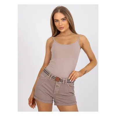 Dark beige casual shorts with button closure