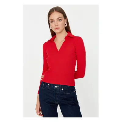 Trendyol Red Ribbed Fitted Knitted Blouse