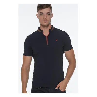 T8571 DEWBERRY ZIPPERED MEN'S T-SHIRT-DARK NAVY BLUE