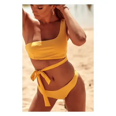 Two-piece asymmetrical yellow swimsuit