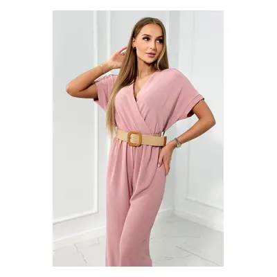 Overall with decorative belt at waist powder pink