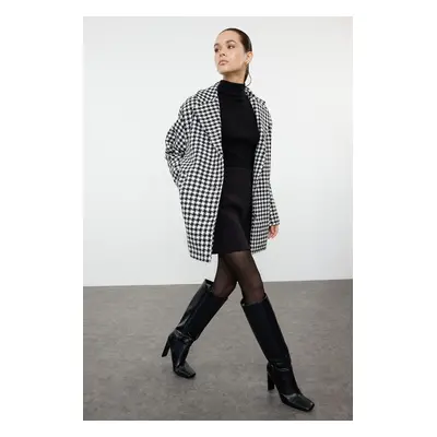 Trendyol Black Oversize Wool Wide Cut Houndstooth Coat