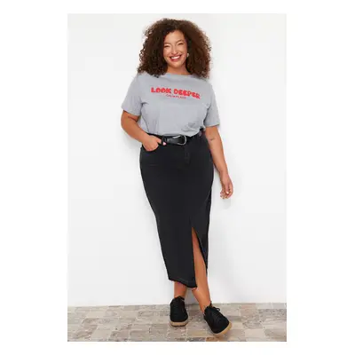 Trendyol Curve Black Denim Plus Size Skirt