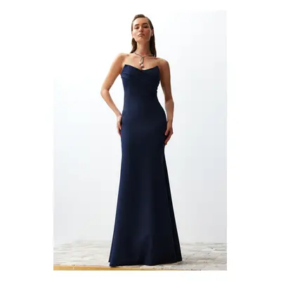 Trendyol Navy Blue Collar Detailed Woven Evening Dress