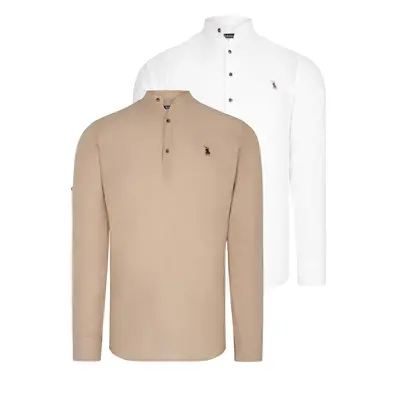 DOUBLE SET G783 DEWBERRY JUDGE COLLAR SHIRT-WHITE-BEIGE