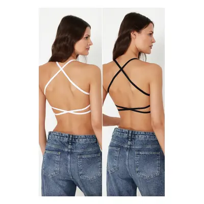 Trendyol Black-White 2-Pack Seamless/Seamless Rope Strap Non-wired Cupless Bralette Knitted Bra