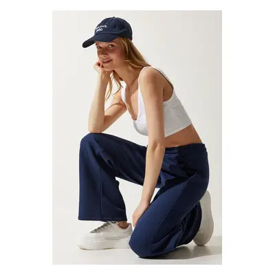 Happiness İstanbul Women's Navy Blue Raised Straight Leg Thick Sweatpants