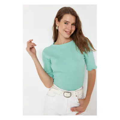 Trendyol mint Ribbed Fitted Crew Neck Stretchy Knitted Blouse