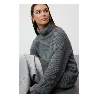 Trendyol Anthracite Ribbed Basic Knitwear Sweater