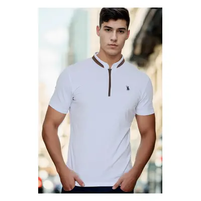 T8571 DEWBERRY ZIPPER MEN'S T-SHIRT-LIGHT WHITE