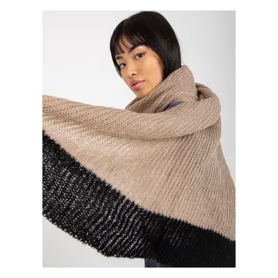 Beige-black long knitted scarf for women