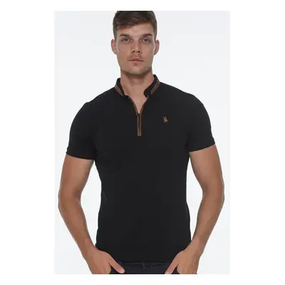 T8571 DEWBERRY ZIPPER MEN'S T-SHIRT-LIGHT BLACK