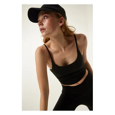 Happiness İstanbul Black Thin Strap Knitted Sports Bra