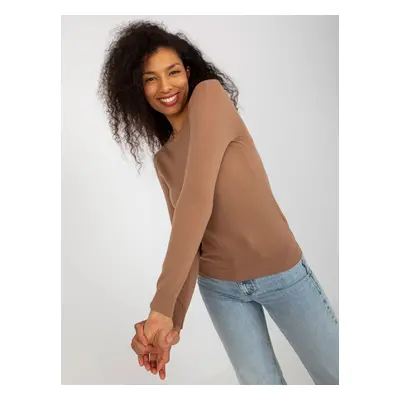 Camel Plain Classic Round Neck Sweater