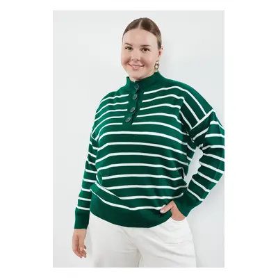 Trendyol Curve Green-Multicolored Striped Knitwear Sweater