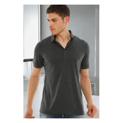 T8586 DEWBERRY MEN'S POLO NECK T-SHIRT-LIGHT ANTHRACITE