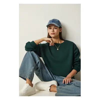 Happiness İstanbul Women's Emerald Green Basic Sweatshirt