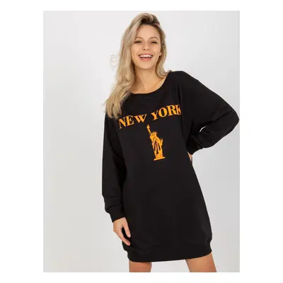 Black and orange long oversize sweatshirt with print