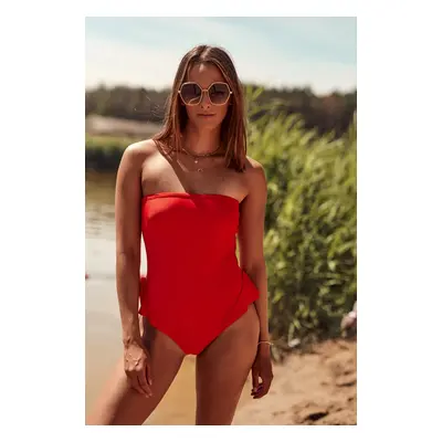 Red pleated swimsuit