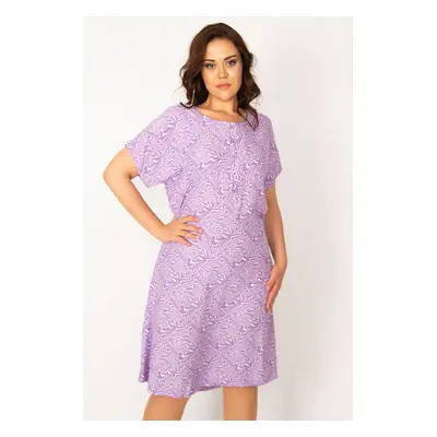 Şans Women's Plus Size Lilac Weave Viscose Fabric Front Patties with Buttons and a Belted Waist 