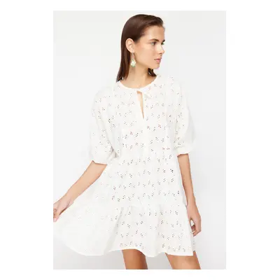 Trendyol White Mini Woven Ruffle Beach Dress