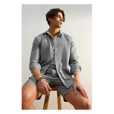 Trendyol Gray Regular Fit 100% Cotton Linen Look Shirt