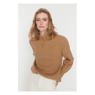 Trendyol Camel Oversize Soft Textured Basic Knitwear Sweater