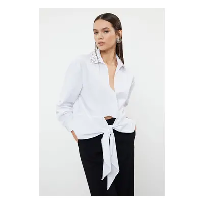 Trendyol White Collar Woven Poplin Shirt with Stone Accessories