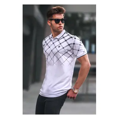 Madmext Men's White Buttoned Polo Neck T-Shirt