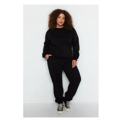 Trendyol Curve Black Thick Fleece Knitted Tracksuit Set