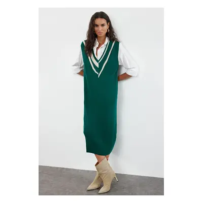 Trendyol Emerald Green Mini Knitwear Color Block Dress