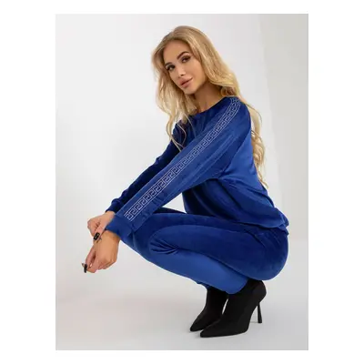 Women's cobalt velour set with rhinestone application