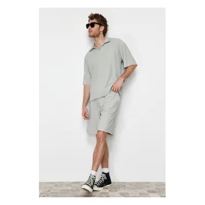 Trendyol Limited Edition Stone Oversize/Wide Cut Textured Wrinkle-Resistant Ottoman Shorts