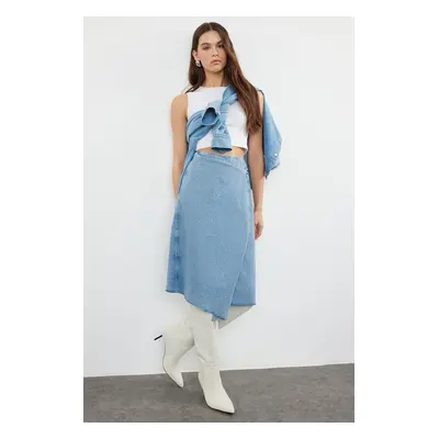 Trendyol Blue More Sustainable Double Breasted Midi Denim Skirt