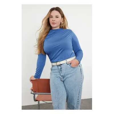 Trendyol Curve Indigo Gather Detailed Knitted Plus Size Blouse