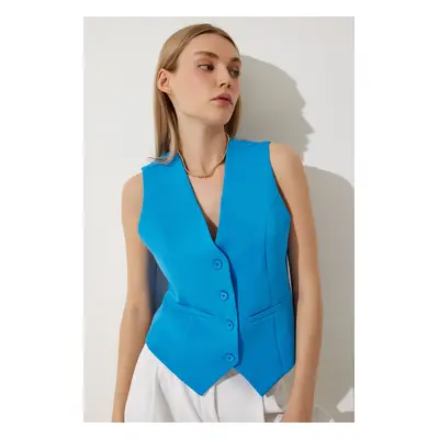 Happiness İstanbul Women's Vivid Blue Fitted Short Woven Vest