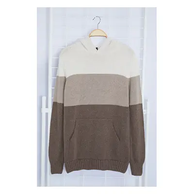 Trendyol Mink Casual Oversize Polo Collar Striped Knitwear Sweater