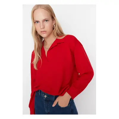 Trendyol Red Regular/Normal Fit Basic Polo Neck Regular Thin Knitted Sweatshirt