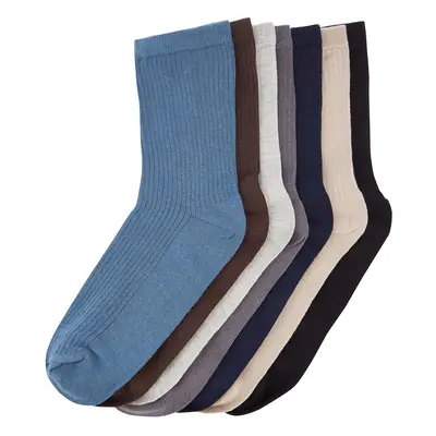 Trendyol Multi-Colored 7-Pack Plain Textured Ankle-Long Socks