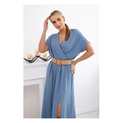 Women's dress with decorative belt - cornflower blue