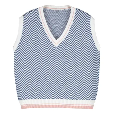 Trendyol Petrol V-Neck Geometric Patterned Knitwear Sweater