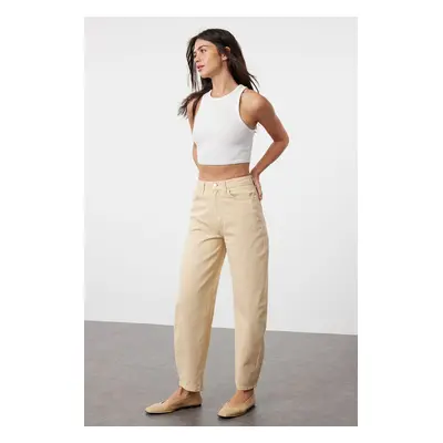 Trendyol Beige High Waist Barrel Jeans