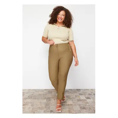 Trendyol Curve Khaki Cigarette Fleto Pocket Woven Plus Size Fabric Trousers