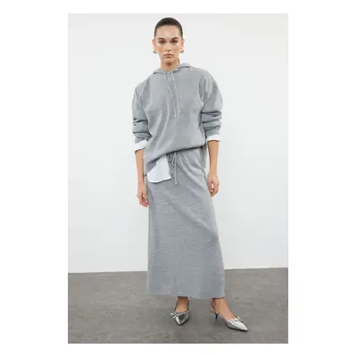 Trendyol Gray Hooded Skirted Knitwear Top-Bottom Set